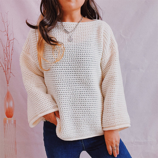 Damen Grobstrickpullover mit weitem Schnitt und lässigen Ärmeln R&B