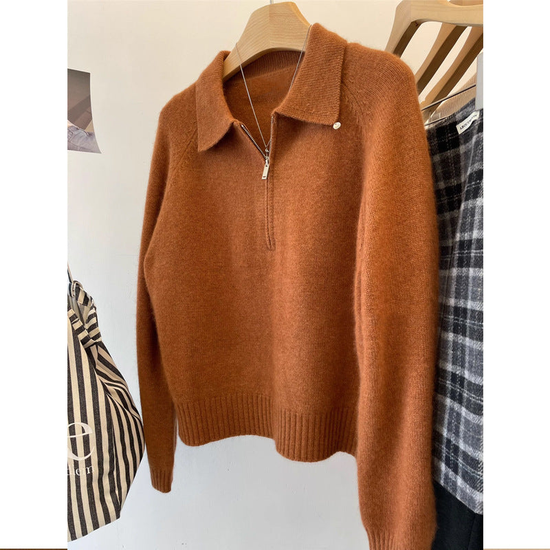 Damen Kuscheliger Pullover mit Stehkragen und kurzem Reißverschluss R&B