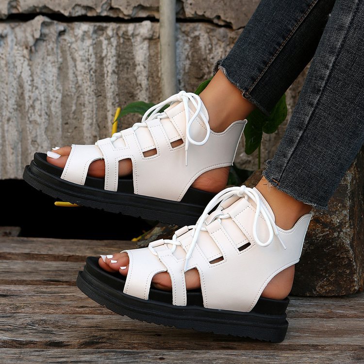 Damen trendige offene Schnürsandalen mit innovativem Cut-Out-Design R&B