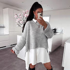 Damen oversized Strickpullover mit strukturiertem Lochdesign und lässigem Schnitt R&B