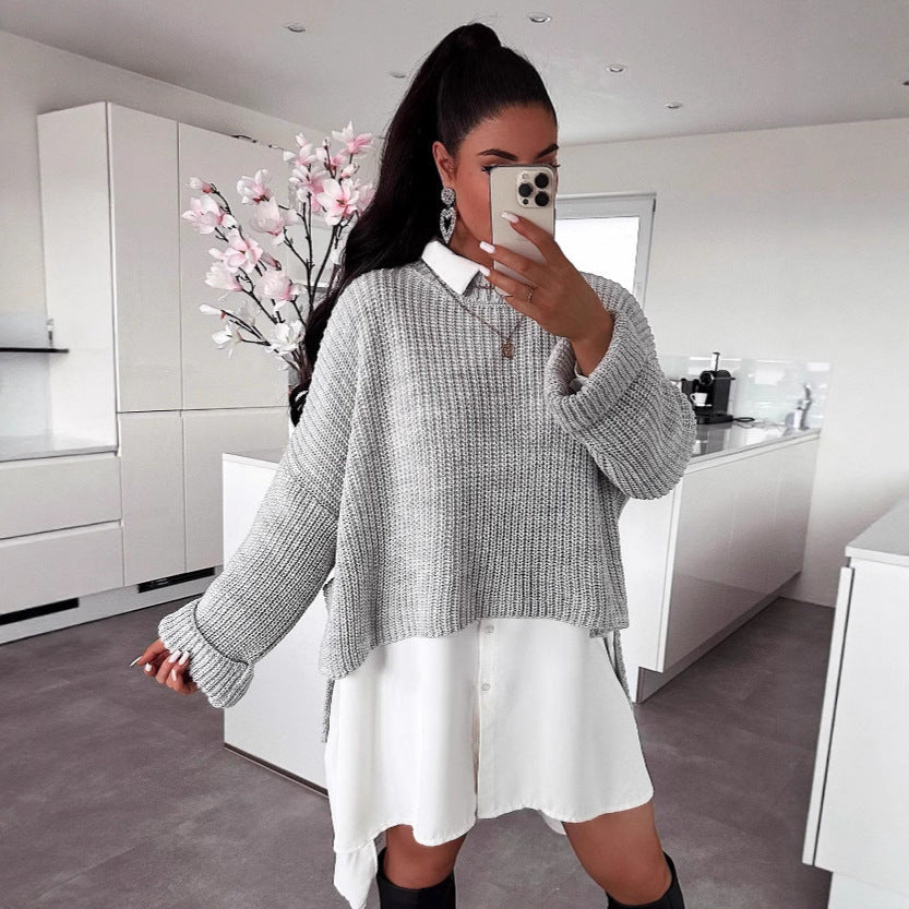 Damen oversized Strickpullover mit strukturiertem Lochdesign und lässigem Schnitt R&B