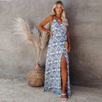 Damen elegantes Maxi-Kleid mit Chic-Wickel-design und seitlichem Schlitz R&B