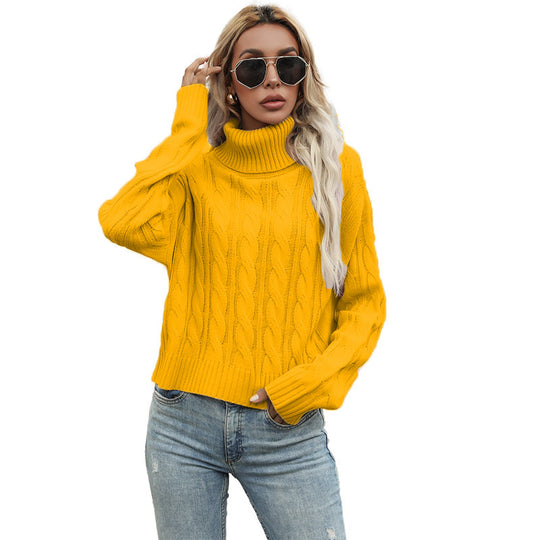 Damen pullover mit hohem Rollkragen und Zopfmuster R&B