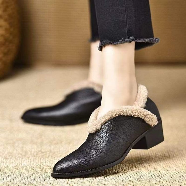 Damen Elegante Stiefeletten mit flauschigem Kragen und komfortablem Blockabsatz R&B