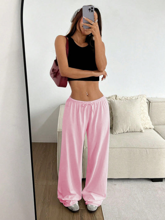 Damen lässiges Cropped-Oberteil und weite Hose Set R&B