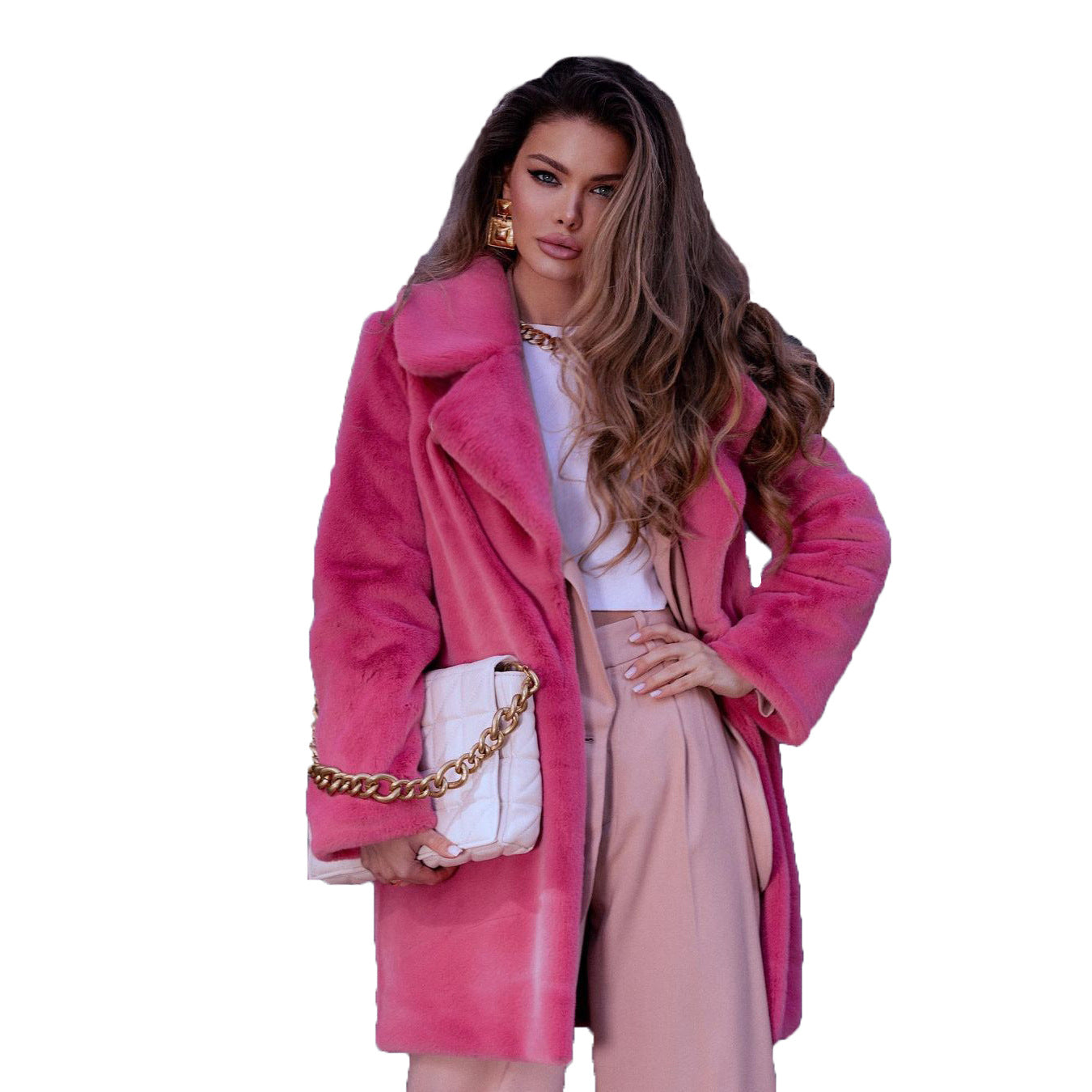 Damen Eleganter Kunstpelzmantel mit breitem Revers und weitem Schnitt R&B