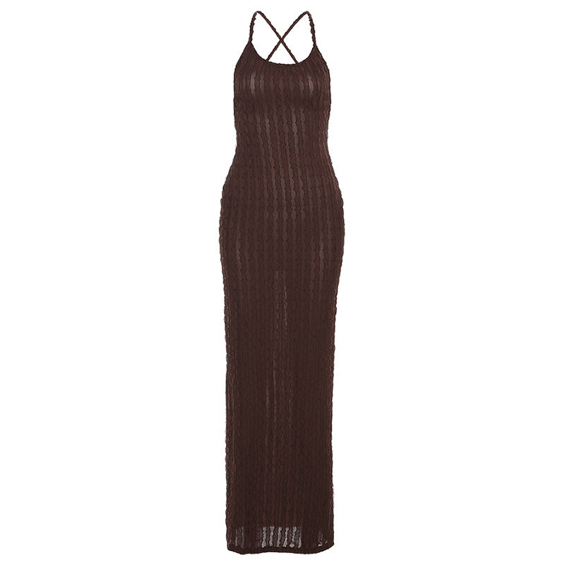 Damen Transparente Maxikleid mit Kreuzträgern und strukturiertem Design R&B