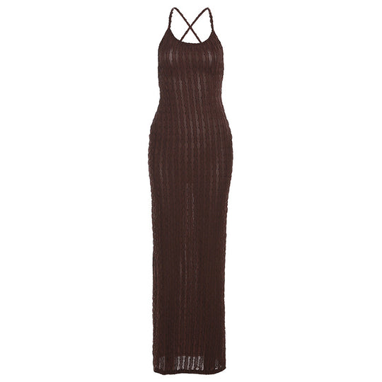 Damen Transparente Maxikleid mit Kreuzträgern und strukturiertem Design R&B