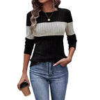 Damen modischer Strickpulli mit Struktur und kontrastierenden Ärmelabschlüssen R&B