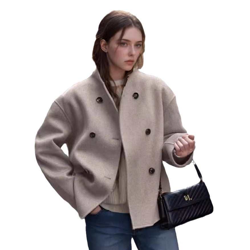 Damen modische Kurzjacke mit strukturiertem GewR&Be und abgerundetem Saum R&B