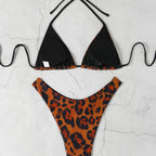 Damen Triangel-Bikini mit hochgeschnittenem Unterteil und animalischem Muster R&B