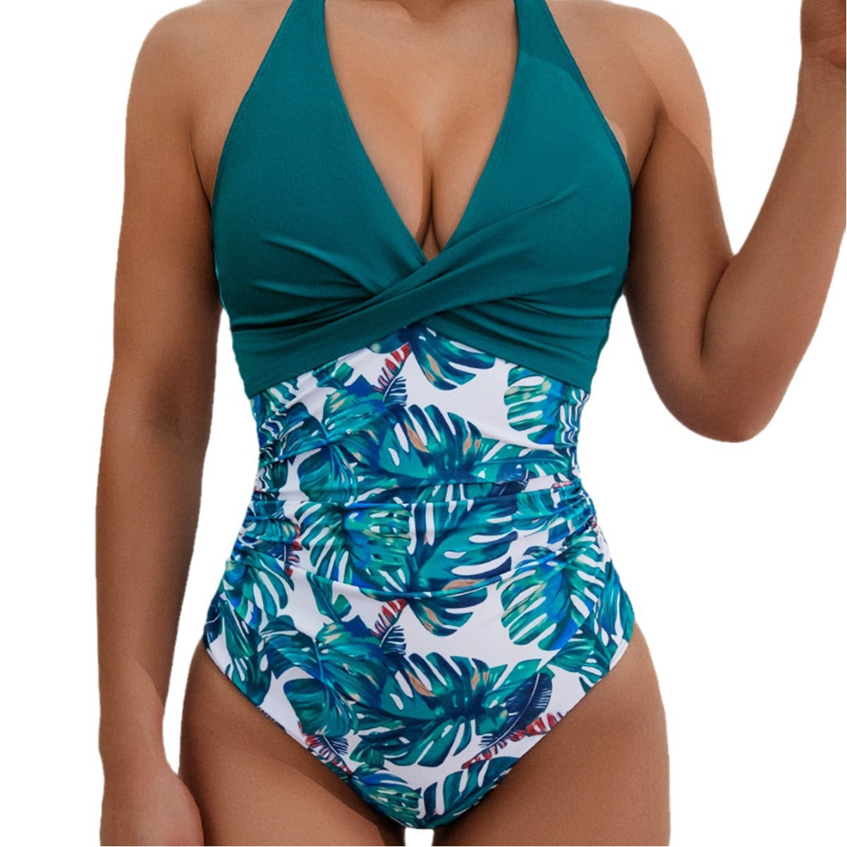 Damen Hochwertiger Einteiler-Badeanzug mit floralem Schnitt und raffiniertem Wickeldesign R&B