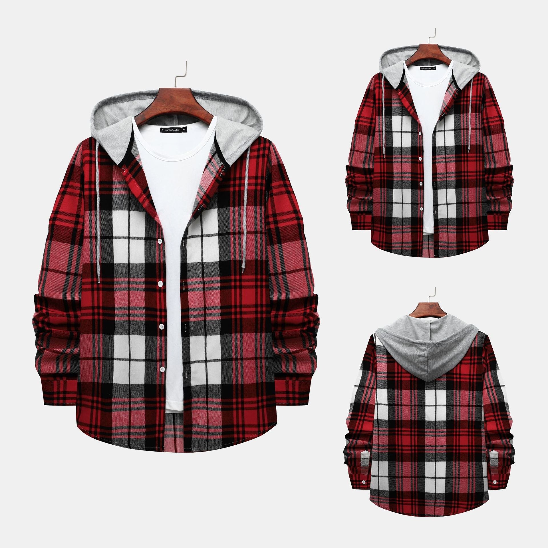 Herren Karohemdjacke mit integrierter Kapuze und modischem Design