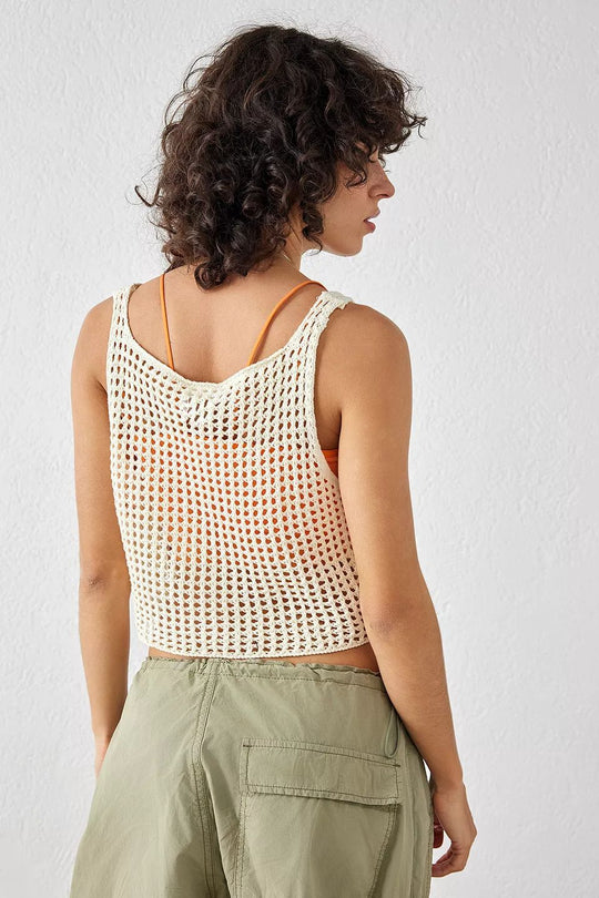 Damen luftiges Netz-Crop-Top R&B