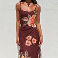 Damen elegantes Maxikleid mit floralem Design und seitlichem Schlitz