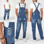 Herren Jeans-Latzhose aus gewaschenem Denim mit Rissdetails