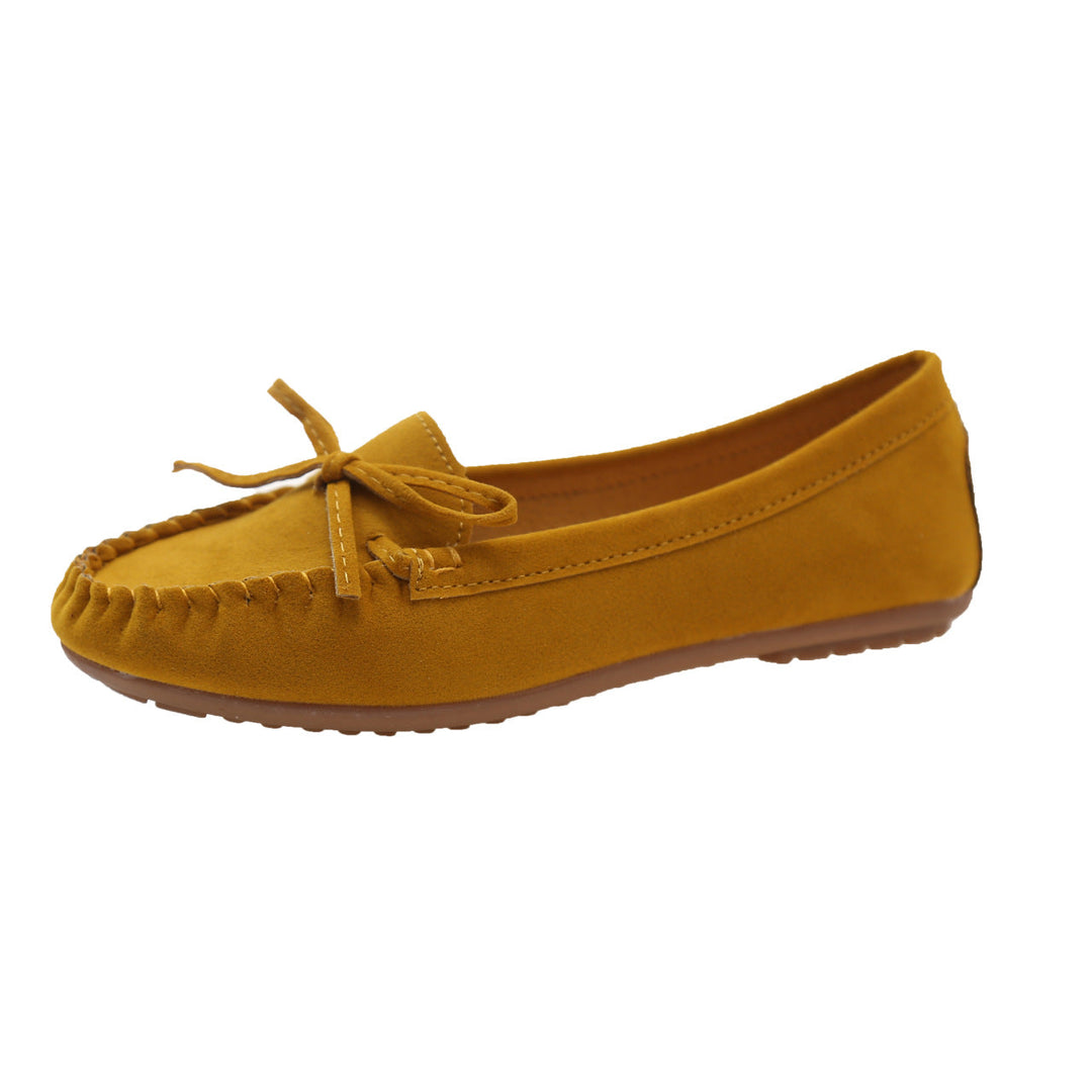 Damen Casual Wildleder Mokassin Ballerinas mit Dekorativer Schleife R&B