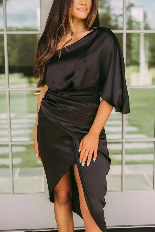 Damen Wickelkleid mit schulterfreiem Design und elegantem Drapierungseffekt R&B