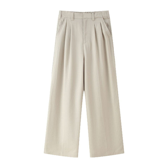 Damen elegante weite Anzughose mit Faltenwurf und hohem Bund R&B