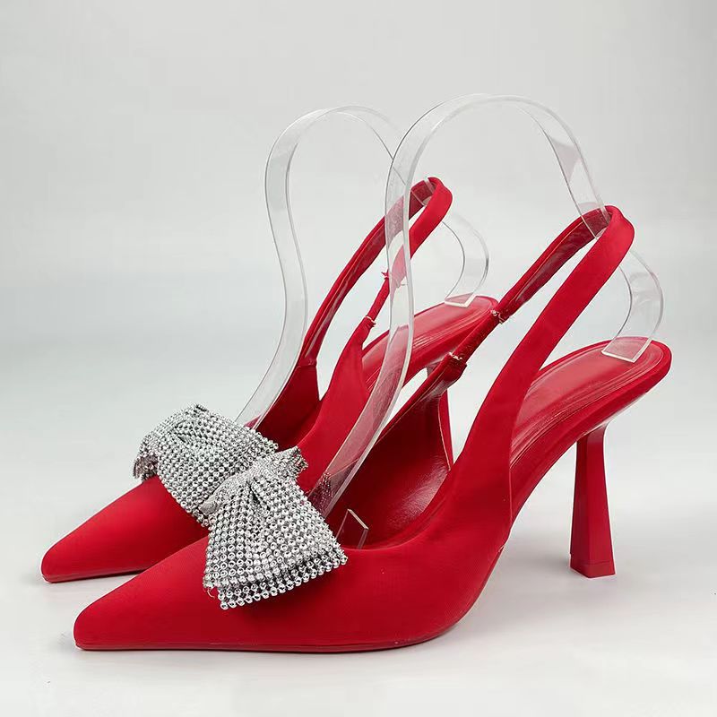 Damen Slingback-Pumps mit glitzerndem Schleifen-Design und transparentem Absatz R&B