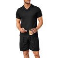 Herren nan zweiteiliges Freizeitset aus strukturierter Baumwollmischung mit Reverspolo und geraden Komfortshorts R&B