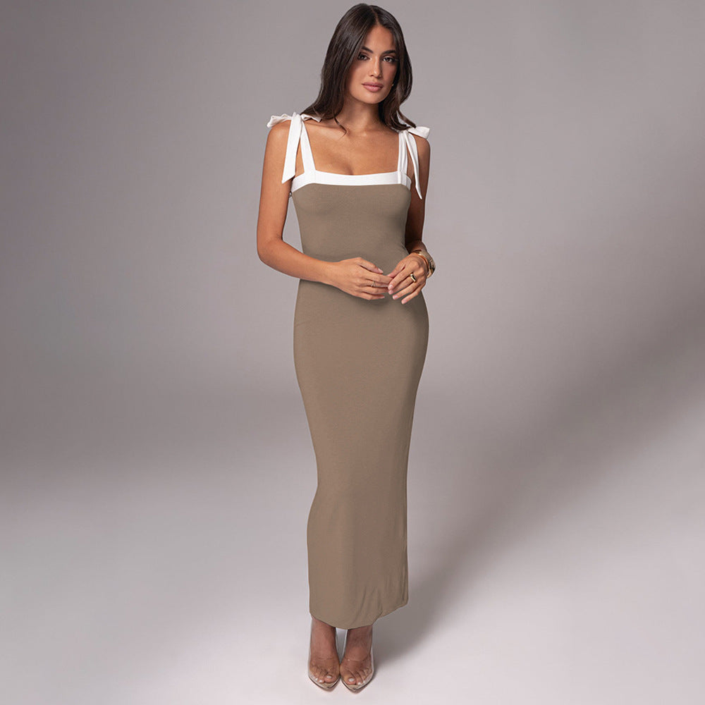 Damen Elegantes Maxikleid mit schmalem Oberteil und dekorativen Schleifen R&B