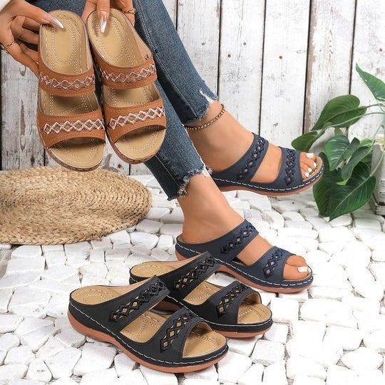 Damen bequeme Riemchen-Sandalen mit luftigem Perforationsdesign R&B