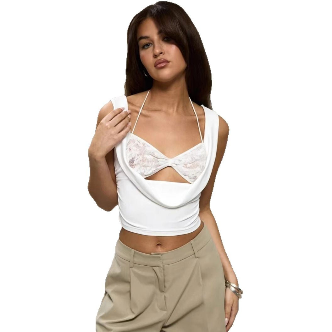 Damen Crop-Top mit verführerischen Cut-Outs und zartem Spitzeneinsatz R&B