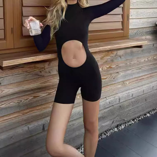 Damen Sportlicher Einteiler mit hohem Kragen und innovativem Cut-Out R&B