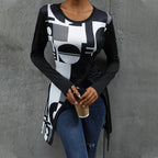 Damen Langarmshirt mit grafischem Muster und asymmetrischem Saum R&B