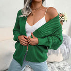 Damen Grobstrick Cardigan mit weit geschnittenen Ärmeln und offenem V-Ausschnitt R&B
