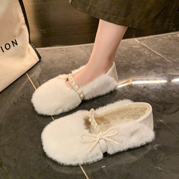 Damen Flauschige Hausschuhe mit eleganter Perlenverzierung und komfortablem Design R&B