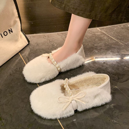 Damen Flauschige Hausschuhe mit eleganter Perlenverzierung und komfortablem Design R&B