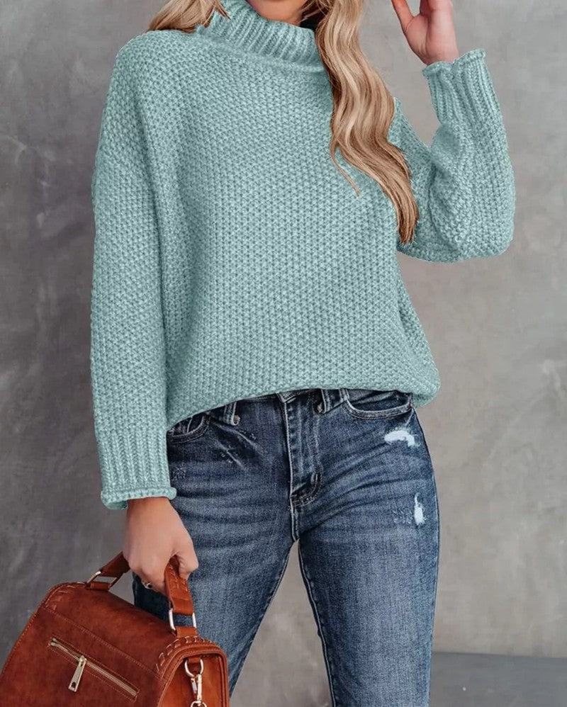 Damen kuscheliger Strickpullover mit hohem Kragen und luftiger Struktur R&B