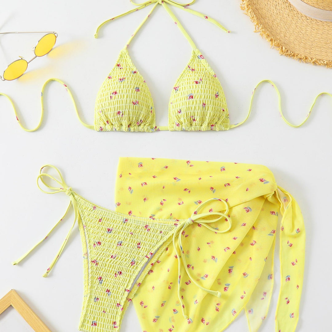 Damen Triangel-Bikini-Set mit floralem Detail und verspieltem Wickelrock R&B