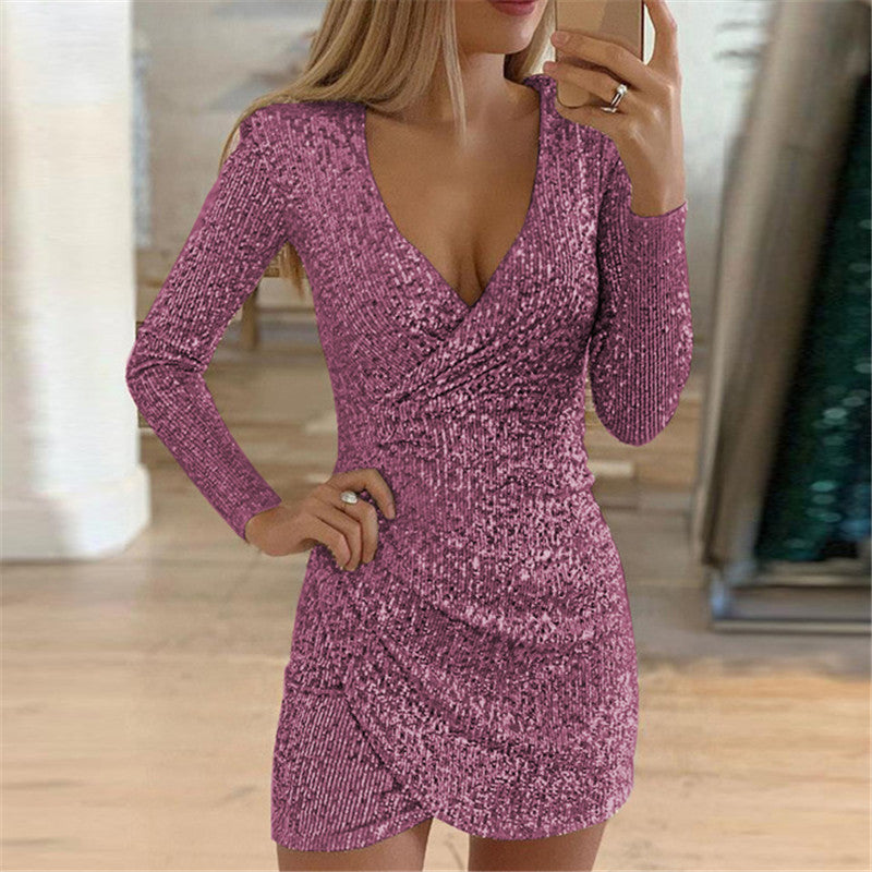 Damen Funkelndes Partykleid mit figuroptimierendem Schnitt und V-Ausschnitt EB
