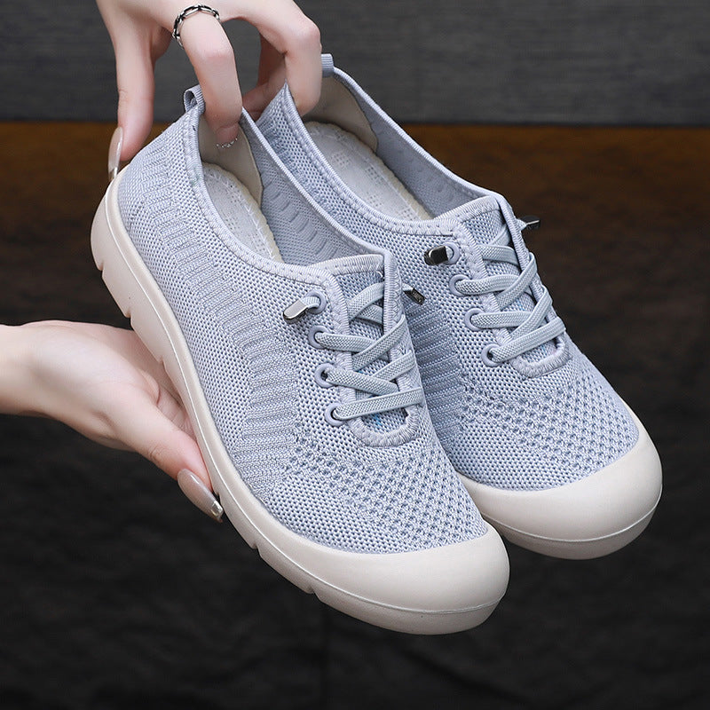 Damen Leichte und atmungsaktive Schnür-Sneaker aus elastischem Strickmaterial R&B