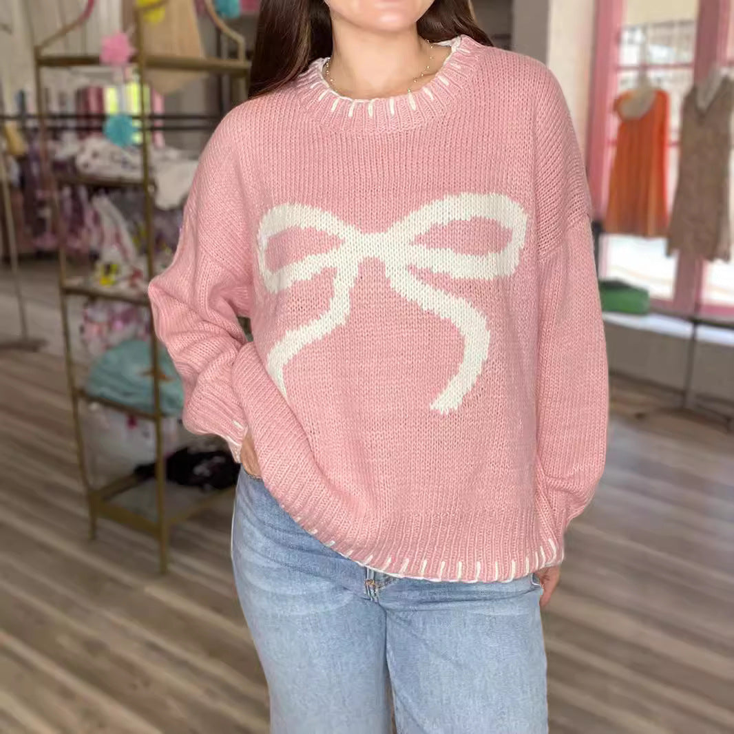 Damen Strickpullover mit verspieltem Schleifenmotiv und lässigem Schnitt R&B