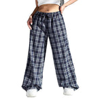 Damen Weite Karohose mit elastischem Bund und seitlichen Taschen R&B