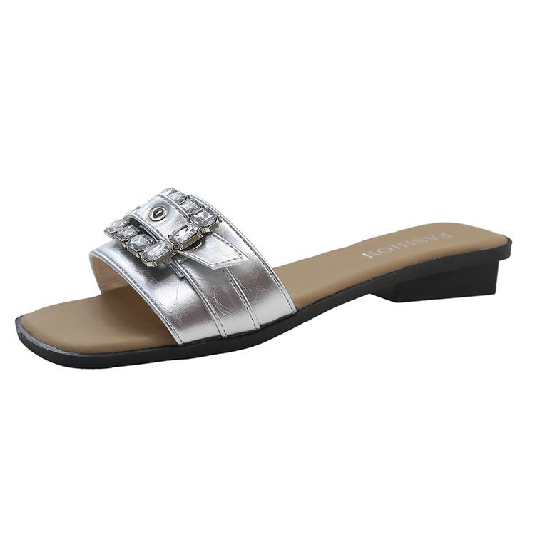Damen elegante Slide-Pantoletten mit modischem Schmuckdetail R&B