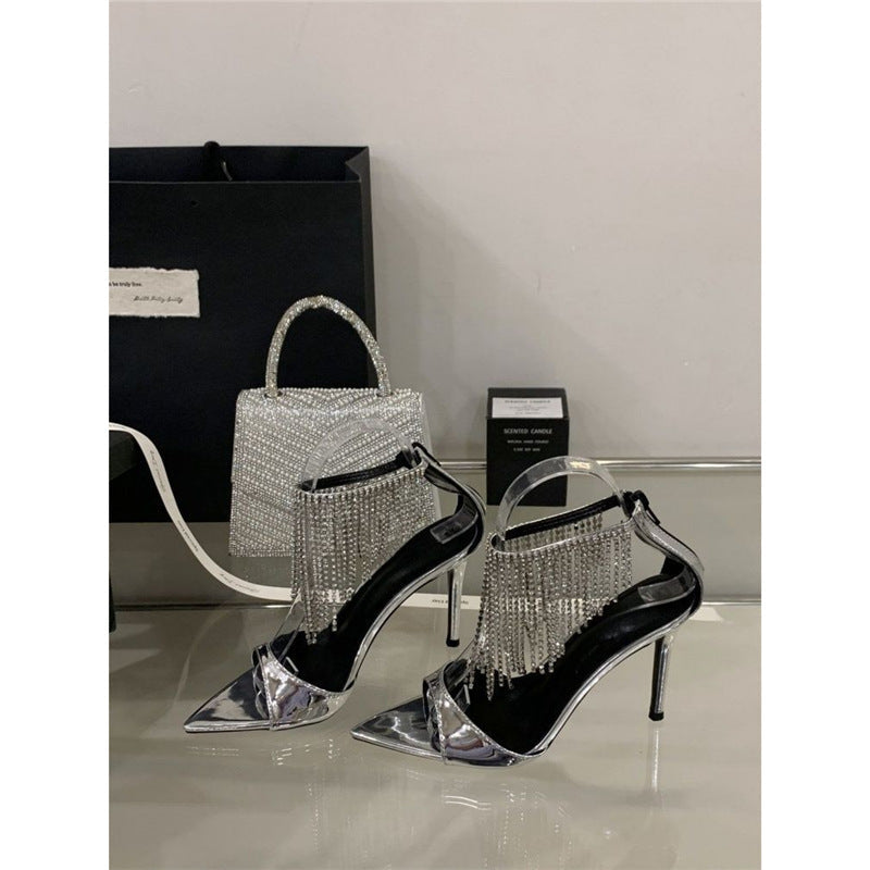 Damen spitze High Heel Sandalen mit funkelndem Strassbesatz R&B