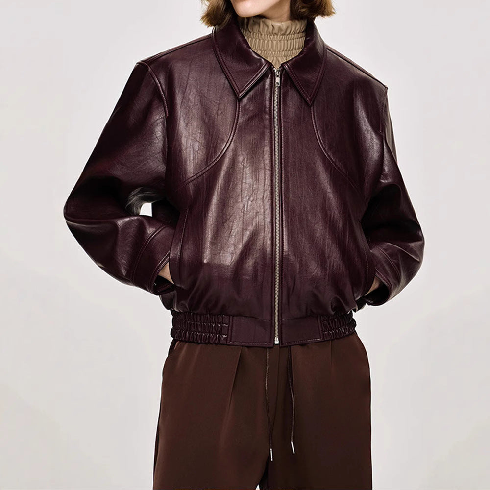Damen Kunstlederjacke mit modischem Oversize-Schnitt und elastischem Bund R&B