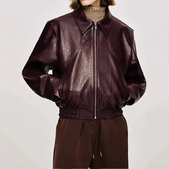 Damen Kunstlederjacke mit modischem Oversize-Schnitt und elastischem Bund R&B