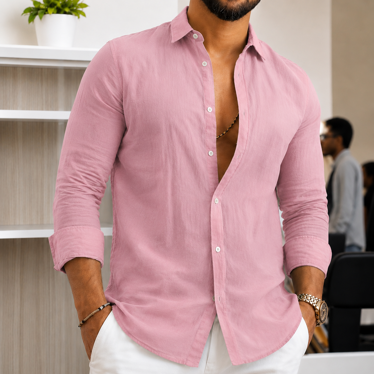 Herren Leichtes Leinenhemd R&B