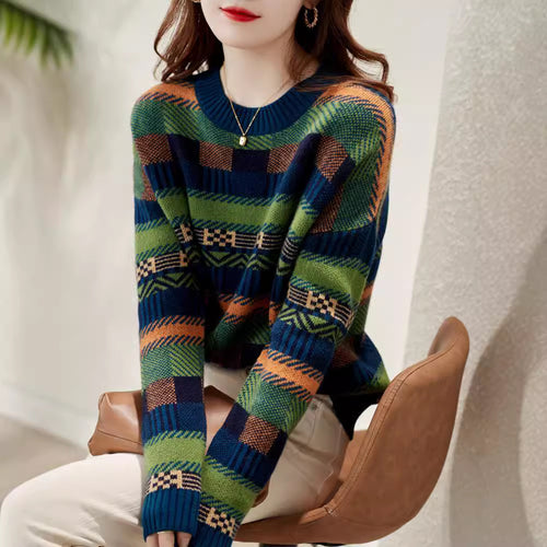 Damen Gemusterter Strickpullover mit Rundhalsausschnitt und weich-flauschiger Textur R&B