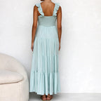 Damen Maxikleid mit verspielten Rüschendetails und fließendem Schnitt R&B