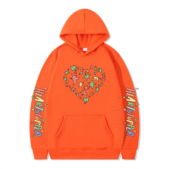 Damen Kapuzenpullover mit kreativem Herz- und Blattmotiv R&B