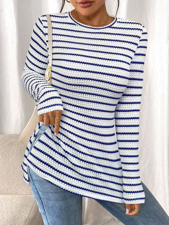 Damen Langarmshirt mit modernem Strickmuster und seitlichen Schlitzen R&B