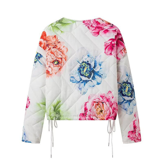 Damen Steppjacke mit floralen Mustern und elastischem Bund R&B
