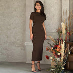 Damen Elegantes figurbetontes Maxikleid mit kurzem Ärmelschnitt R&B